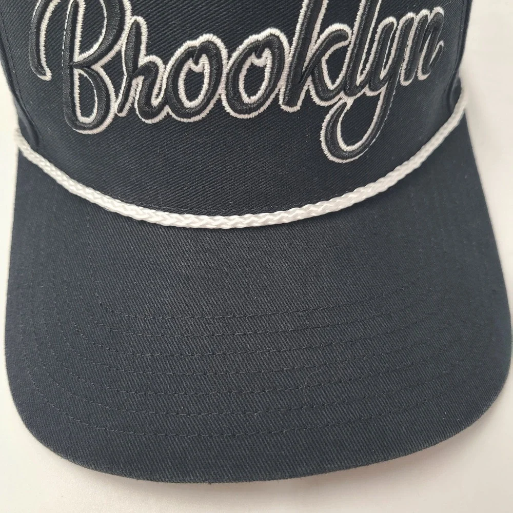 Brooklyn Nets Hat Snapback 47 Brand Hitch Black White Rope NBA Script Logo Men